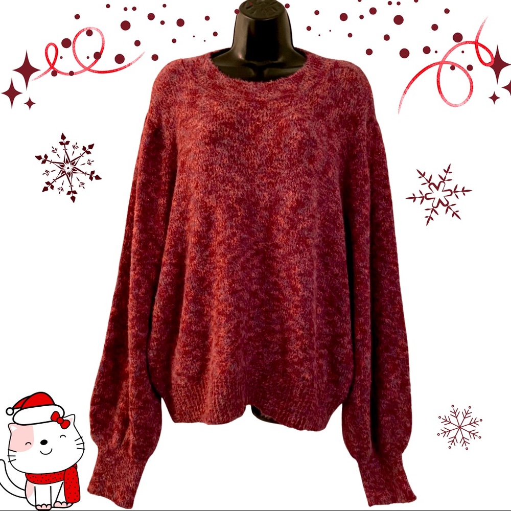 S O F T Red Time & Tru Women’s Puff Shoulder Crew Neck Sweater Size 3X
